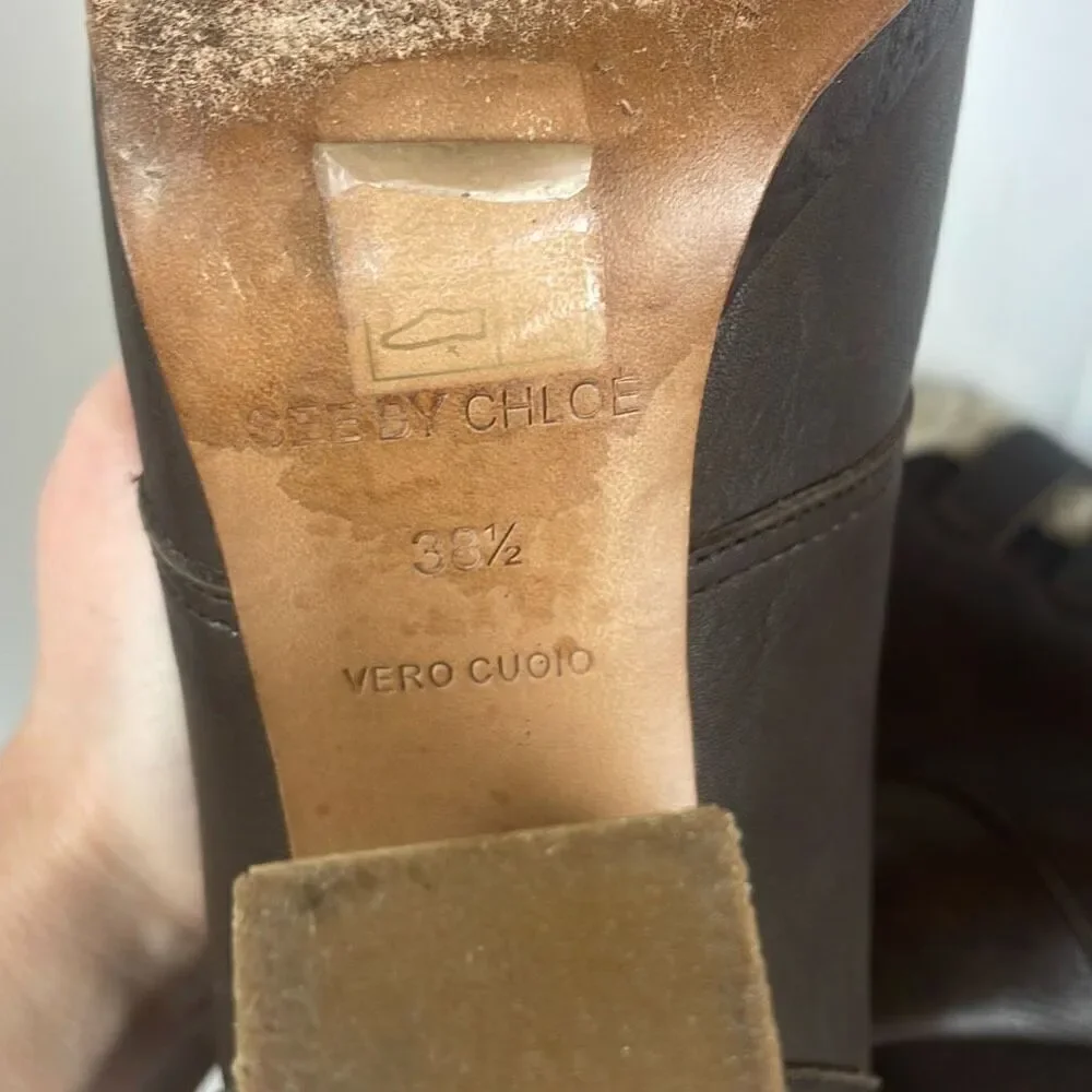 See by Chloe Leather Sherpa Trim Buckle Strap Ankle Boots REPAIR NEEDED 38.5